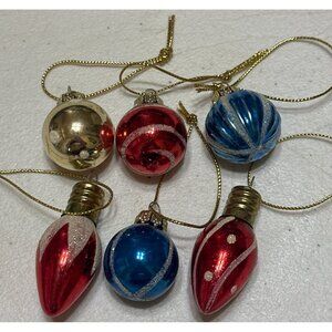 6-pc. Set Christmas Hanging Plastic Ornaments Multicolored (Bulb & Balls)